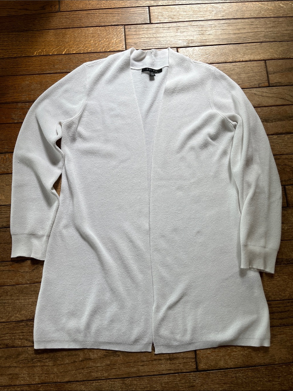 Cyrus Cream Open-Front Longline Knit Cardigan